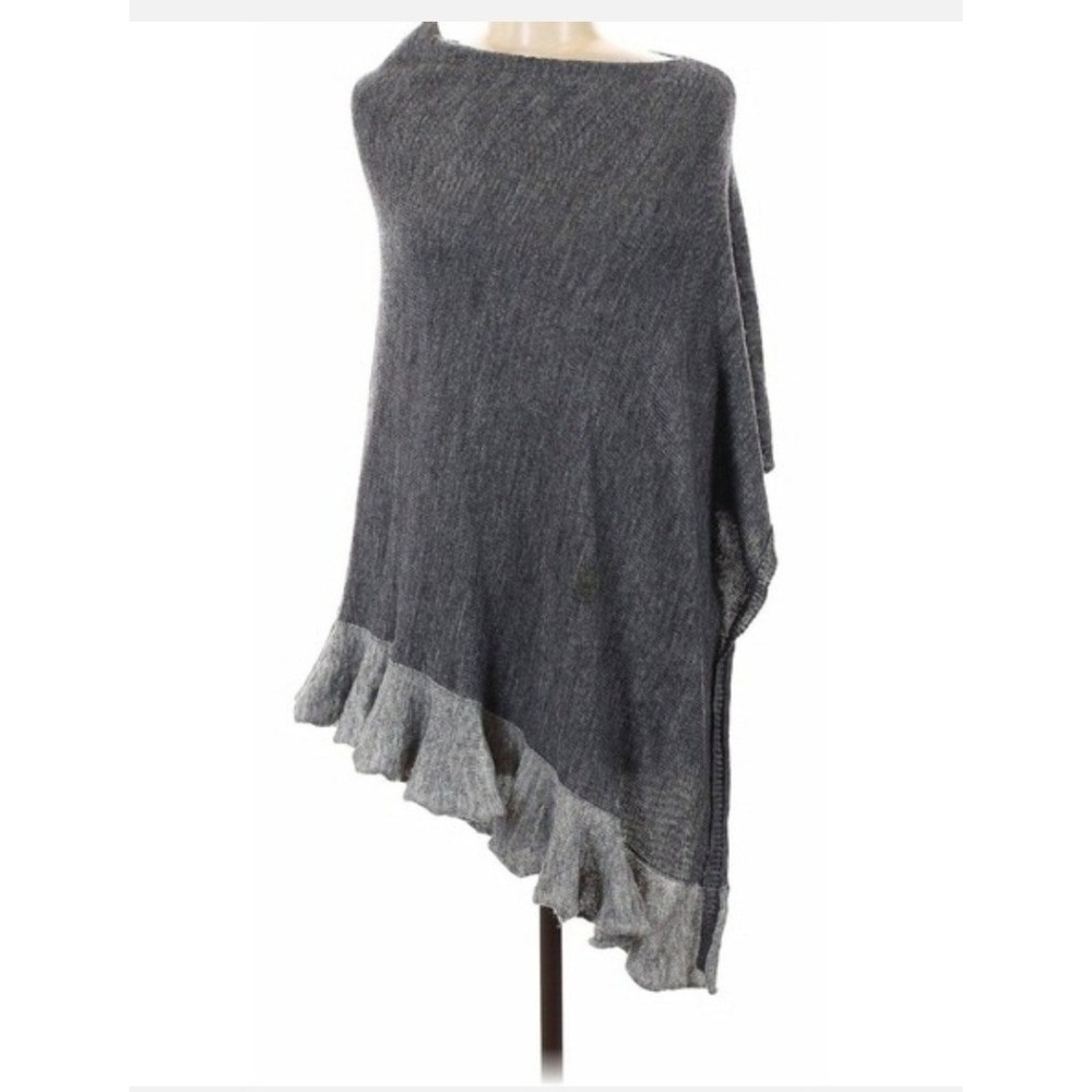 Nardi & Tagliaferri Womens OS Poncho Grey Italian Wool Alpaca Ruffle Asymmetric
